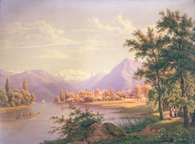 A View of Scherzingen on the Lake of Thun by Jakob Suter
